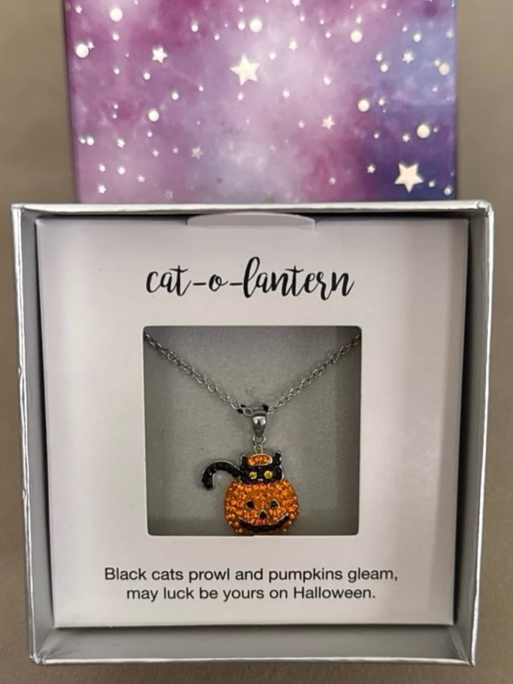Orange Pumpkin with Black Cat Pendant Necklace